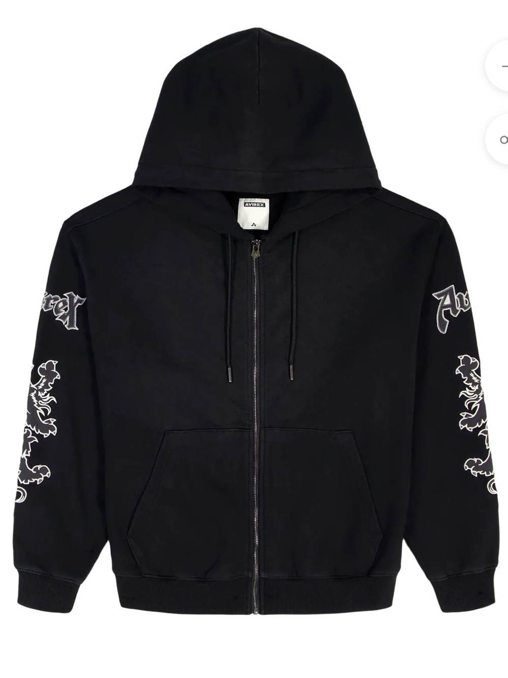 Avirex goth zipper hoodie in washed black